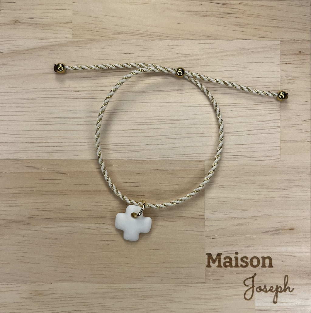 Bracelet Tressé Réglable Blanc Céramique Blanche