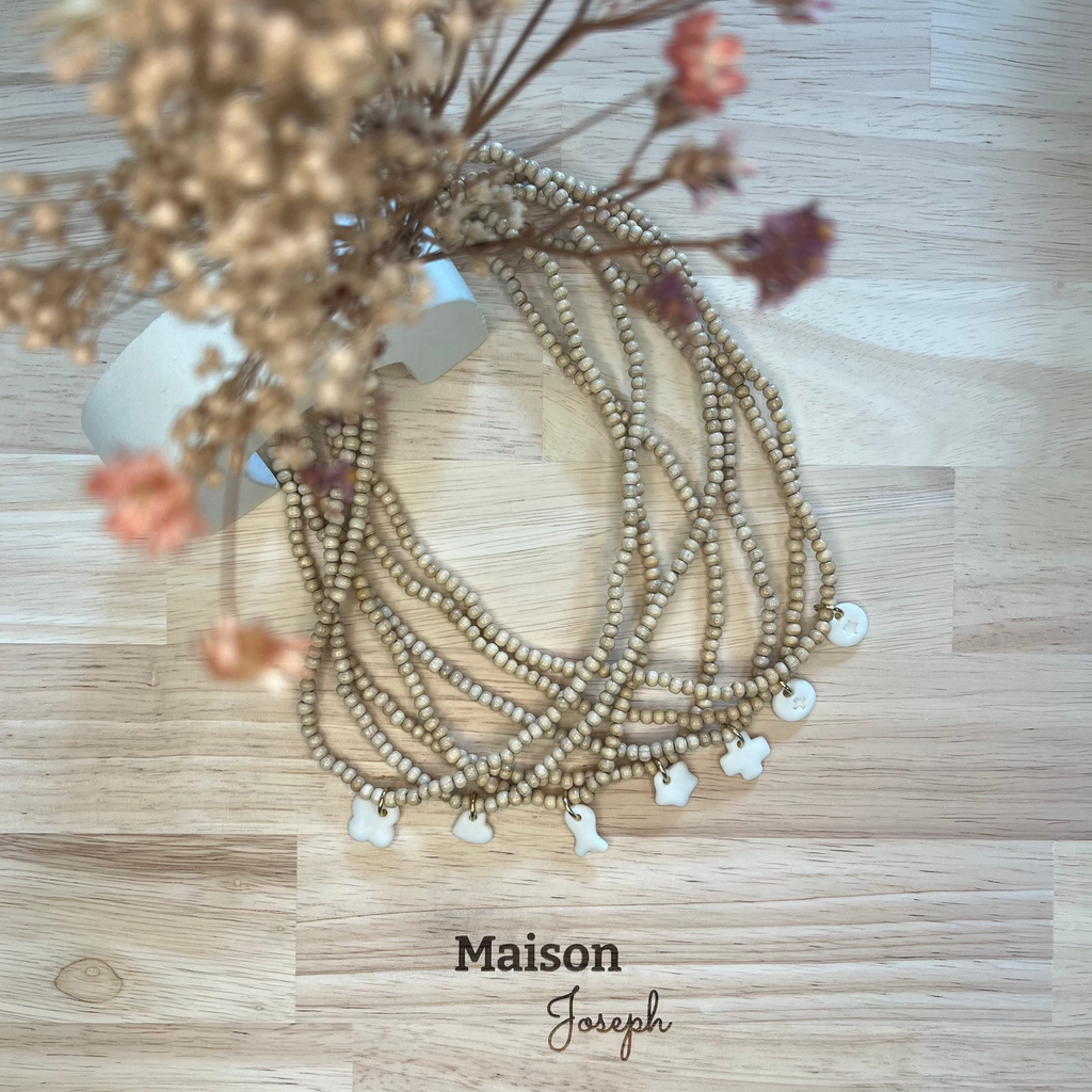 Collier Perle Bois Céramique Blanche