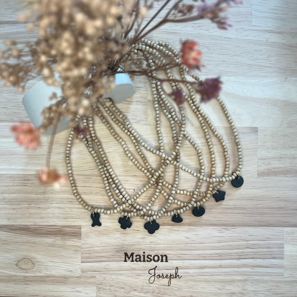 Collier Perle Bois Céramique Noire