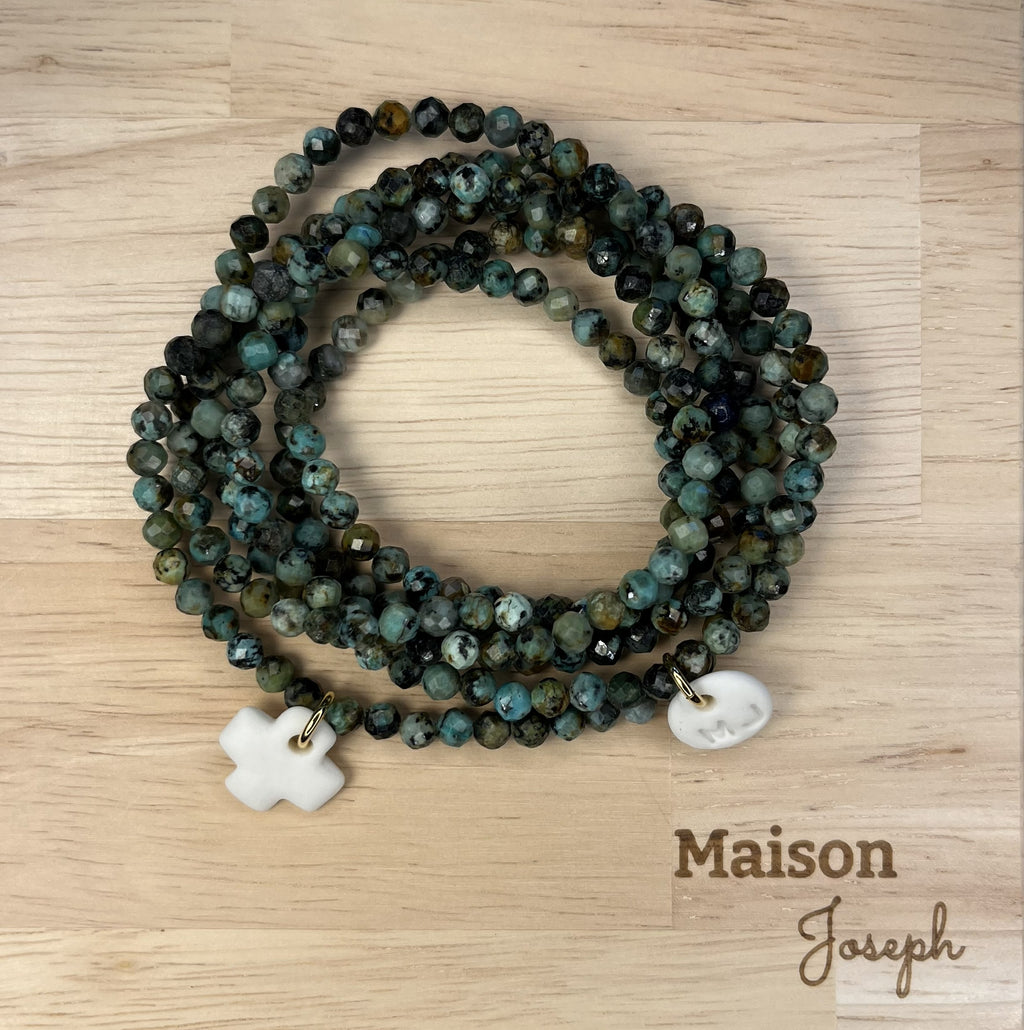 Multi-Tour Turquoise Africaine Céramique Blanche
