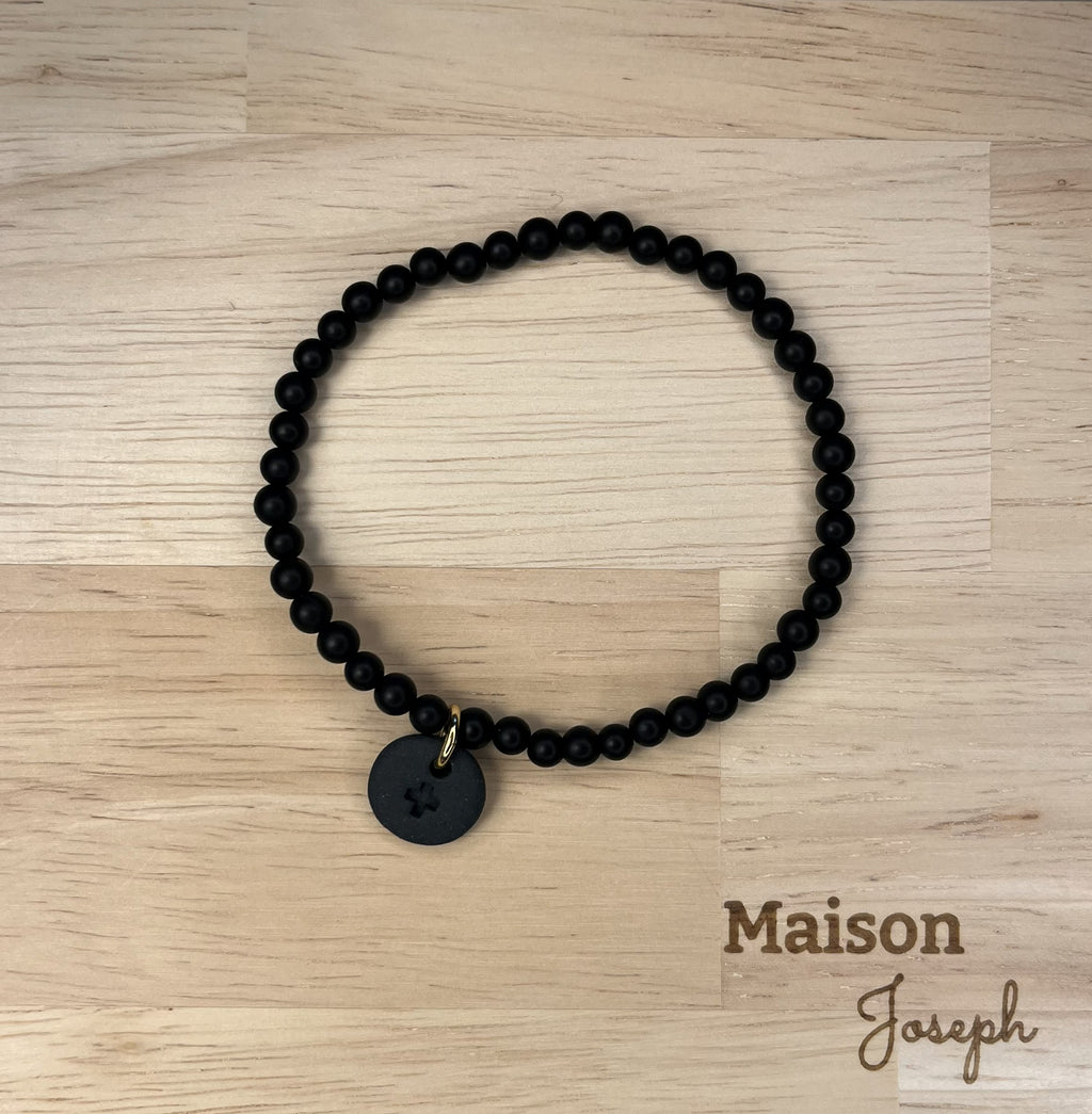 Bracelet Perle Agate Noire Céramique Noire