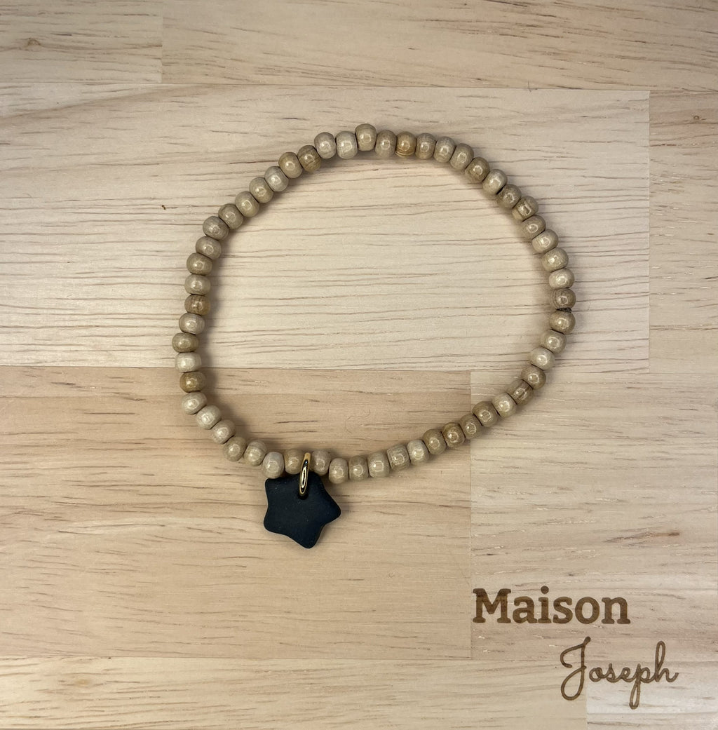 Bracelet Perle Bois Céramique Noire