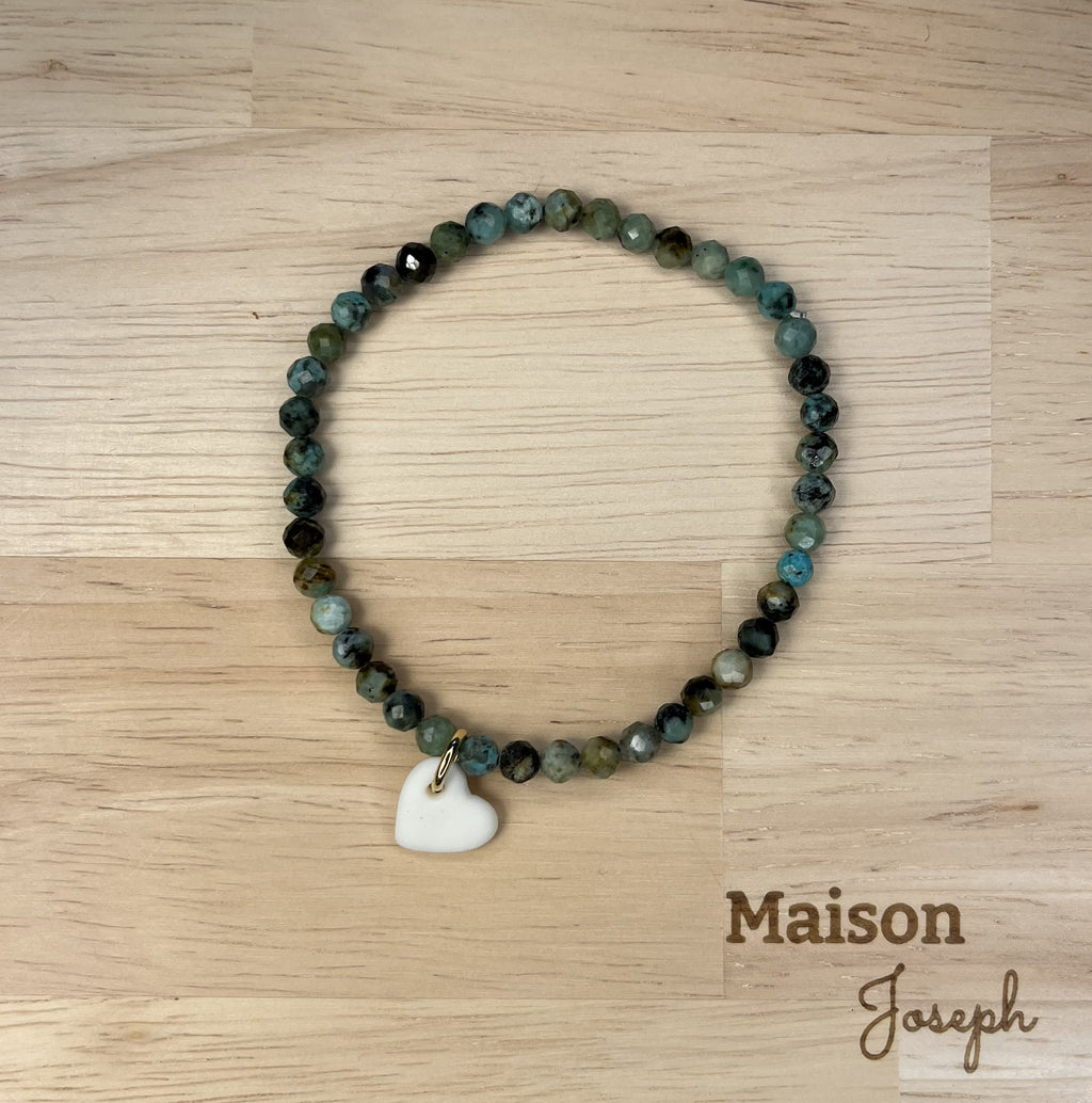 Bracelet Perle Turquoise Africaine Céramique Blanche