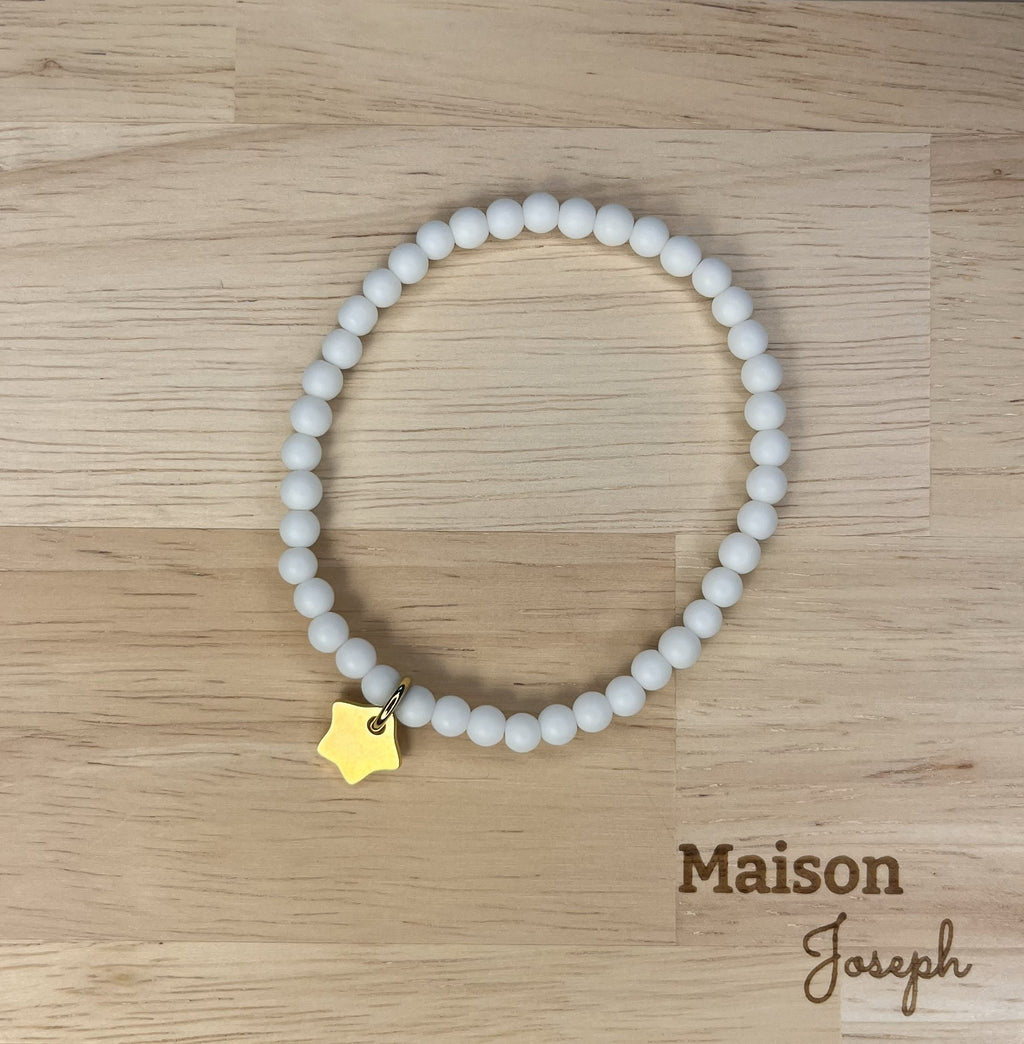 Bracelet Perle Agate Blanche Plaqué Or