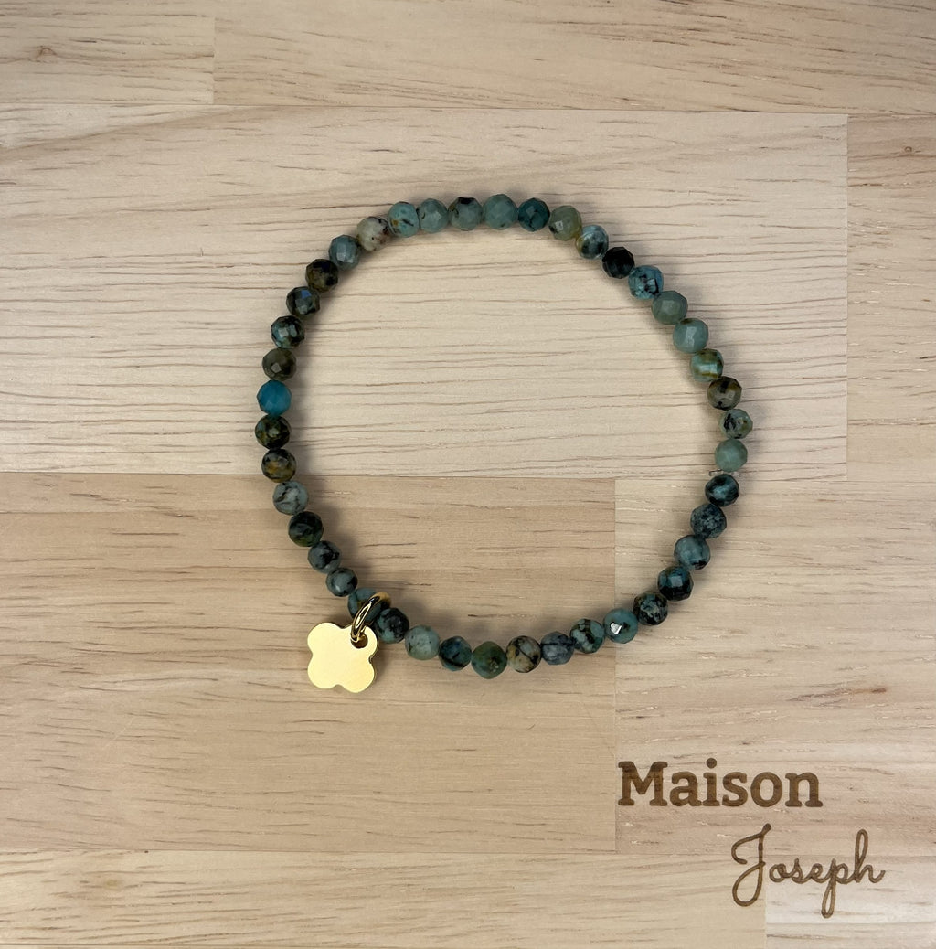 Bracelet Perle Turquoise Africaine Plaqué Or