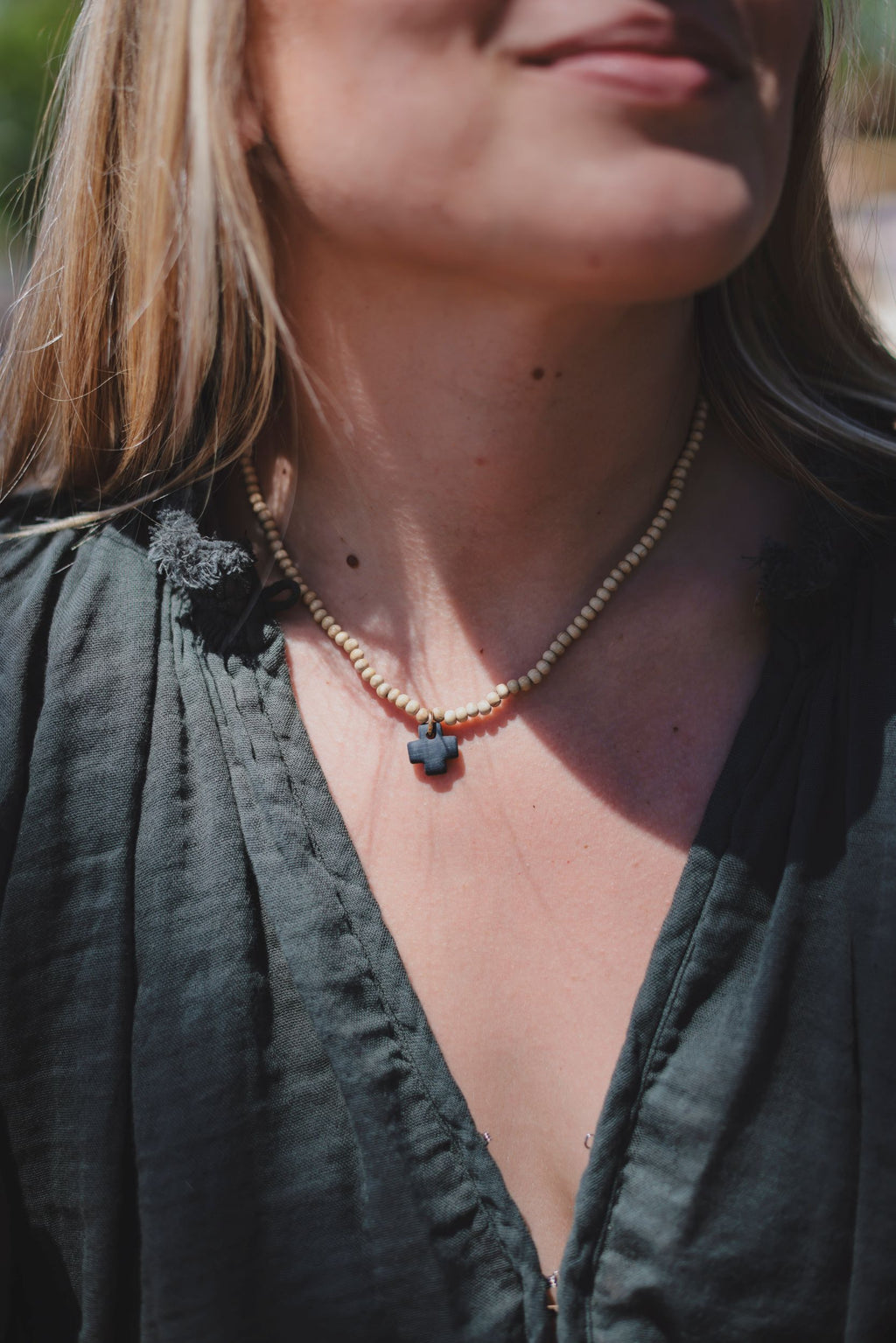Collier Perle Bois Céramique Noire